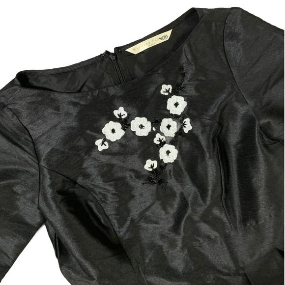 eSkahti | Quincy Dupioni Black Floral Lined Midi Length Dress Size Small - Picture 7 of 7